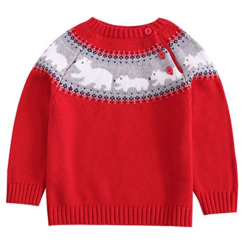 LSERVER Baby Bär Strickpullover Jungen Mädchen Gestrickte Tops Weihnachten Winter Pullover, Rot, 74/80(Herstellergröße: 80) von LSERVER