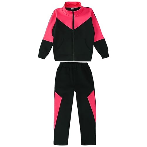 LSERVER Kinder Sportanzug Mädchen Jogginganzug Pullover und Hose Trainingsanzug Sweater Laufhose, Rosenrot A, 122-128 von LSERVER