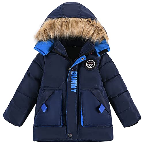 LSERVER Kinder Winterjacke Jungen mit Kapuze Winddichte Thermo Steppjacke Modischer Dicker Gepolsterter Mantel Kinder Wintermantel, Navy Blau, 110 von LSERVER