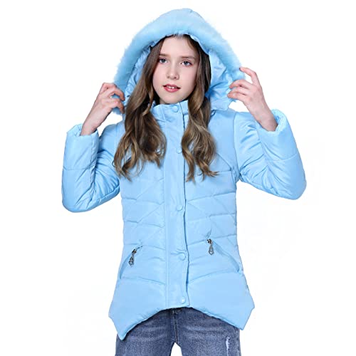 LSERVER Mädchen Dicke warme Daunenjacke Kinder Mode Winterjacke, Blau, 104/110(Fabrikgröße: 110) von LSERVER