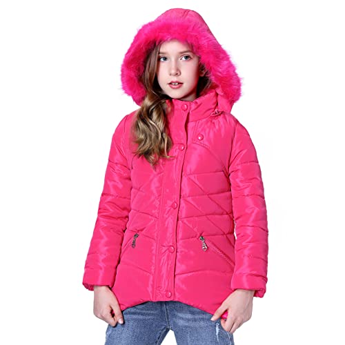 LSERVER Mädchen Dicke warme Daunenjacke Kinder Mode Winterjacke, Rose Rot, 122/128(Fabrikgröße: 130) von LSERVER