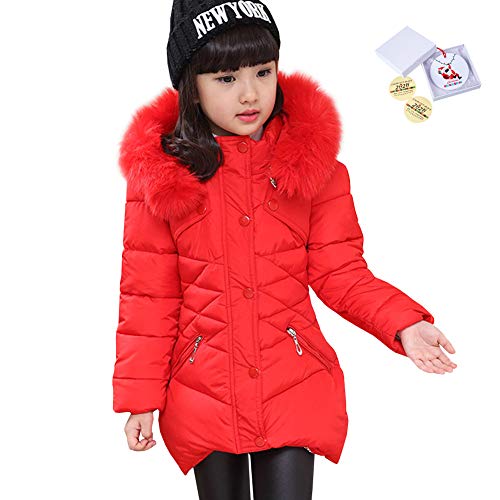 LSERVER Mädchen Dicke warme Daunenjacke Kinder Mode Winterjacke, Rot, 104/110(Fabrikgröße: 110) von LSERVER