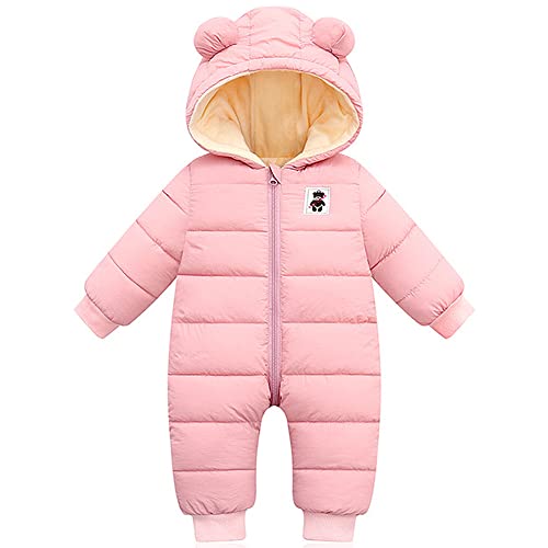 LSERVER Neugeborener Strampler Baby mit Kapuze Fleecever Dickter Jungen Schneeanzug Mädchen Warmer Daunen Overall Kinder Niedliche Winter Anzüge, Rosa, 73 von LSERVER