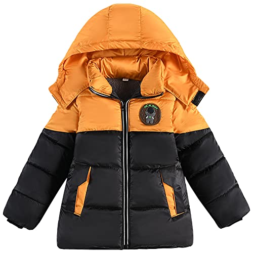 LSERVER Steppjacke Jungen mit Kapuze Stylische Taillierte Wintermantel Winddichter Thermomantel Kinder Dicke Winterjacke, Orange, 122-128 von LSERVER