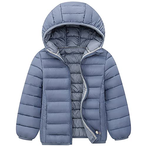 LSERVER Steppjacke Jungen mit Kapuze Süßes Mode Mädchen Daunenmantel Leichte Winterjacke Kinder Winddichte Warme Wintermantel, Hellgrau, 160 von LSERVER