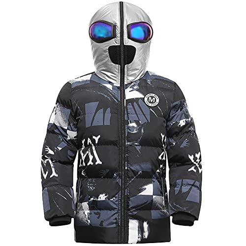 LSERVER Winterjacke Kinder Jungen Winddichter Thermo Mantel mit Cartoon Kapuze Modische Steppjacke Kinder Verdickte Wintermantel, Schwarzes B, 180 von LSERVER