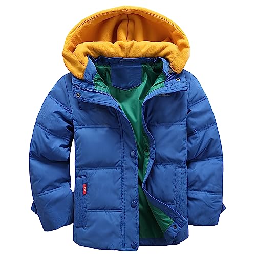 LSERVER-Winterjacke für Kinder Jungen Mädchen verdickte Daunenjacken Mantel Trenchcoat Outerwear mit Kapuzen, Blau A, 122-128 von LSERVER