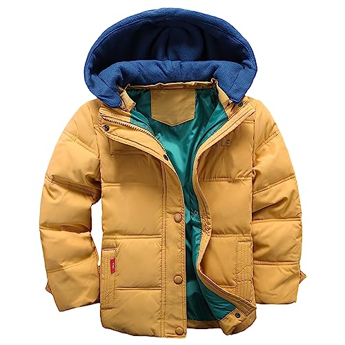 LSERVER-Winterjacke für Kinder Jungen Mädchen verdickte Daunenjacken Mantel Trenchcoat Outerwear mit Kapuzen, Vitalität Gelb, 146 von LSERVER