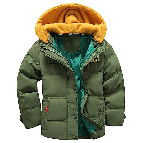 LSERVER-Winterjacke für Kinder Jungen Mädchen verdickte Daunenjacken Mantel Trenchcoat Outerwear mit Kapuzen, Grün, 134-140 von LSERVER