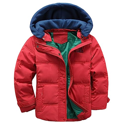 LSERVER-Winterjacke für Kinder Jungen Mädchen verdickte Daunenjacken Mantel Trenchcoat Outerwear mit Kapuzen, Rot, 146 von LSERVER