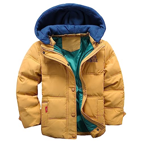 LSERVER-Winterjacke für Kinder Jungen Mädchen verdickte Daunenjacken Mantel Trenchcoat Outerwear mit Kapuzen, Vitalität Gelb, 122-128 von LSERVER