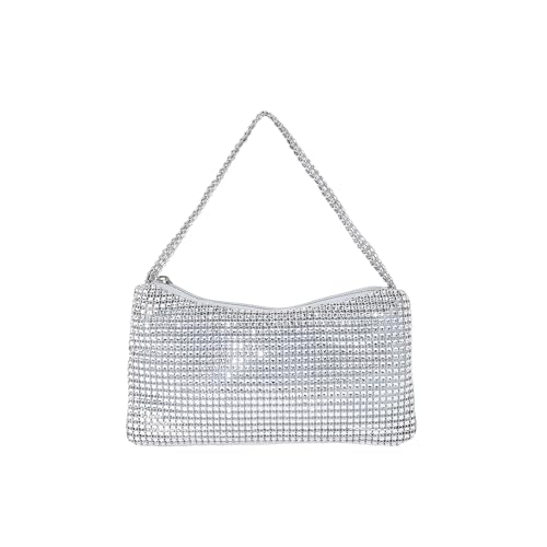 LSFYSZD Damen Abendtaschen Strass Clutch Geldbörse Sparkly Bling Mini Handtaschen Crossbody Hobo Bag für Cocktail Party, Ein Silber, 9in von LSFYSZD