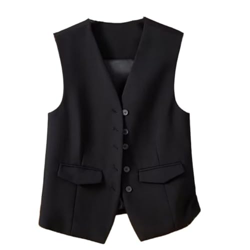 LSFYYDS Frauen Weste Ärmelloser Blazer, Elegante Slim Down Office Weste Mantel Retro Party Weste, V-Ausschnitt Weste (DE/NL/SE/PL, Alphanumerisch, XL, Regular, Regular, Schwarz) von LSFYYDS