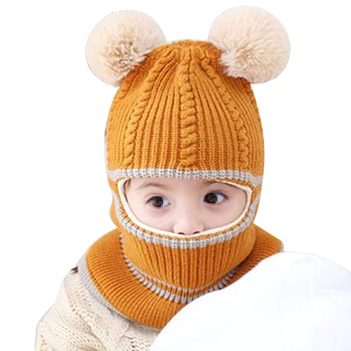 Baby Schalmütze Winter Mädchen Jungen Kinder Strickmütze mit Bommel Warm Schalmütze Schlupfmütze Baby Beanie Hut Fleece Mütze Kleinkind Earflap Beanie Wintermütze für Baby 0-6 Jahre von LSGGTIM