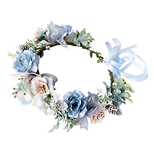 Blumenkrone Hochzeit, Blumenkranz Haare Hochzeit Braut Damen Mädchen Rose Blumen Haarband Verstellbare Stirnband Haarreif Boho Blumenkrone Haarschmuck für Frauen Hochzeit Zeremonie Party Festival von LSGGTIM