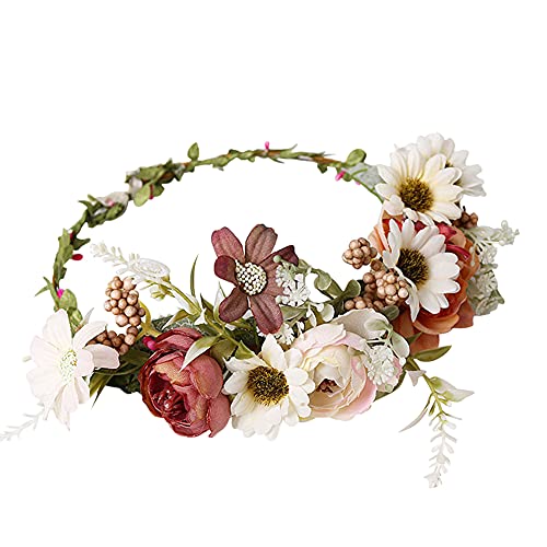 Blumenkrone Hochzeit - Blumenkranz Haare für Braut, Damen, Mädchen - Rose Blumen Haarband Verstellbares Stirnband Haarreif Boho Haarschmuck für Frauen, Zeremonie, Party, Festival von LSGGTIM