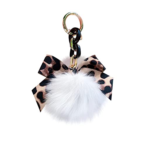 LSGGTIM Plüsch Schlüsselanhänger Pompom Ball mit Leopard Muster Bowknot Taschenanhänger Damen Bommel Keychain Plüschball Pom Pom Schlüsselbund Auto Schlüsselanhänger für Frauen Mädchen-15cmx9cm von LSGGTIM