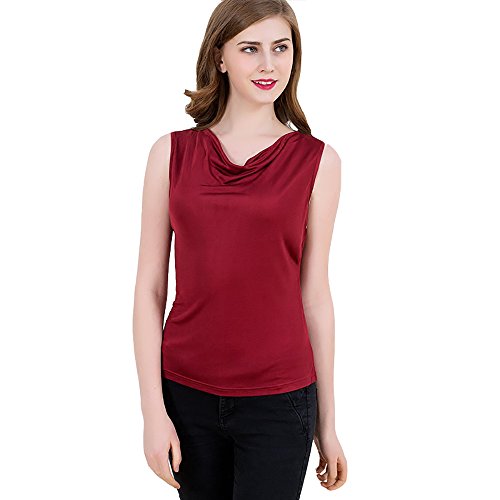 LSHARON Damen-Oberteil, 100 % Maulbeerseide, ärmellos, bequeme Passform, Swing-Neck Gr. Large, rot von LSHARON