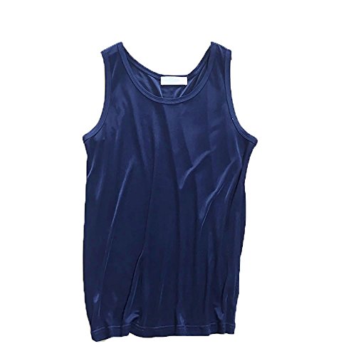 LSHARON Herren 100% Maulbeerseide gestrickt Basic Tank Top T Shirts, marineblau, L von LSHARON