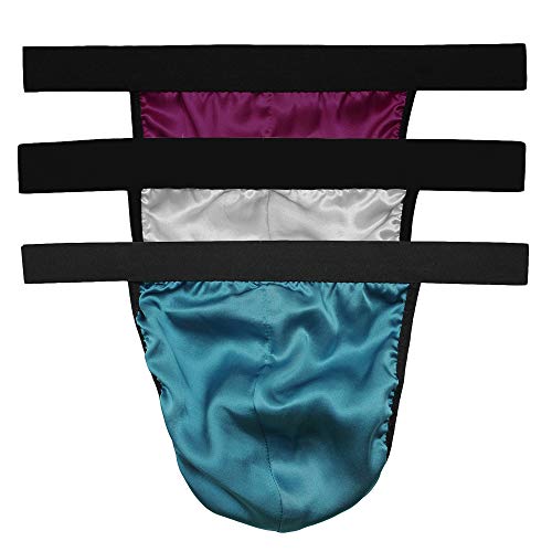 LSHARON Silk Herren Sexy 100% Maulbeerseide G-String Dessous Unterwäsche Tanga Slip 3 Paar in einem Sparpack, A03, S von LSHARON