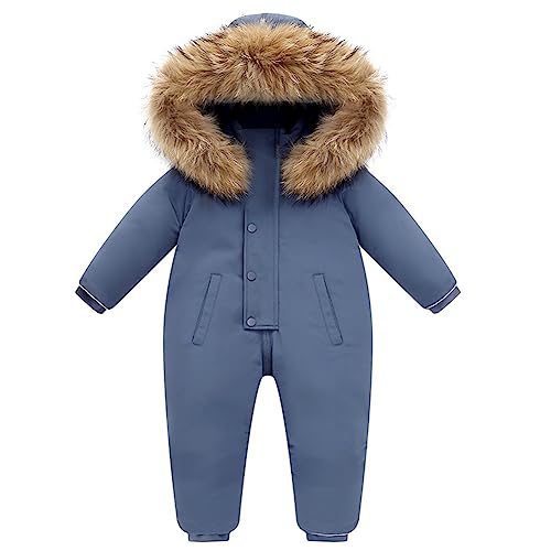 LSHDCER Baby Einteilige Daunenjacke Strampler Kinder Daunen Overall Schneeanzug Mädchen Jungen Skianzug mit Kapuze für Winter, Blau, 92-98 (Etikettengröße: 100) L2961L10 von LSHDCER