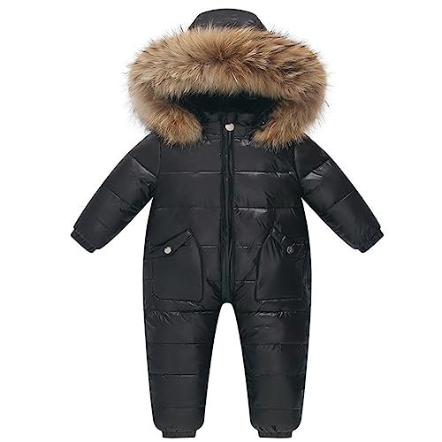 LSHDCER Baby Winter Einteilige Daunenjacke Strampler mit Kapuze Kinder Overall Schneeanzug Jungen Mädchen Jumpsuit Warm Outfits, Schwarz, 92-98 (Etikettengröße: 100) L2960U10 von LSHDCER