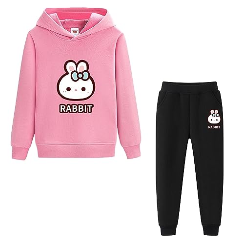 LSHDCER Jogginganzug Mädchen Freizeitanzug 2tlg Bekleidungsset Kinder Sportanzug Trainingsanzug Outfit-Set Sweatjacke & Sweathose, Rosa+Schwarz, 116 (Etikettengröße: 120) von LSHDCER