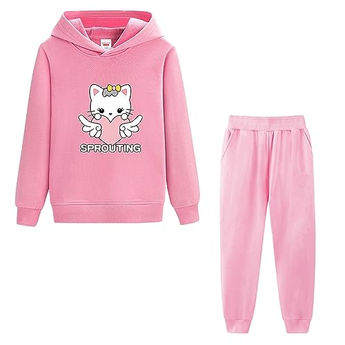 LSHDCER Jogginganzug Mädchen Freizeitanzug 2tlg Bekleidungsset Kinder Sportanzug Trainingsanzug Outfit-Set Sweatjacke & Sweathose, Rosa+Rosa, 104-110 (Etikettengröße: 110) von LSHDCER