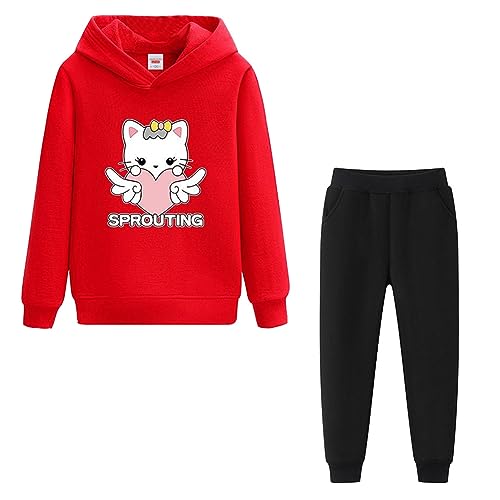 LSHDCER Jogginganzug Mädchen Freizeitanzug 2tlg Bekleidungsset Kinder Sportanzug Trainingsanzug Outfit-Set Sweatjacke & Sweathose, Rot+Schwarz A, 104-110 (Etikettengröße: 110) von LSHDCER