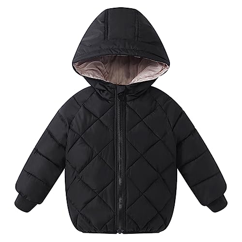 LSHDCER Jungen Daunenjacke Kinder Winterjacke mit Kapuzen Mädchen Wintermantel Warm Winddicht Steppjacke Kinder Daunenmantel, Schwarz, 92-98, EURL28JIU20U10 von LSHDCER