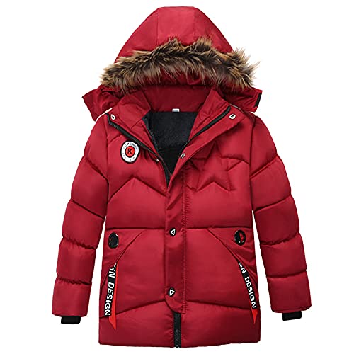 LSHDCER Jungen Winterjacke Wintermantel mit Kapuze Kinder Warm Steppjacke Kinderjacke, Rot, 116 von LSHDCER