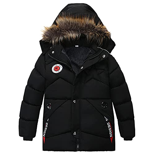 LSHDCER Jungen Winterjacke Wintermantel mit Kapuze Kinder Warm Steppjacke Kinderjacke, Schwarz, 104-110 von LSHDCER