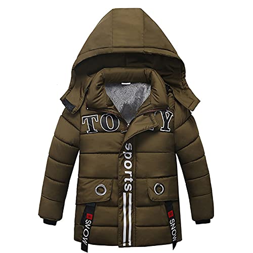 LSHDCER Jungen Winterjacke mit Kapuze Kinder Mädchen Wintermantel Warme Verdichte Steppjacke Kinderjacke Outerwear, Militärgrün, 104-110 (Etikettengröße: 110/XL) L2101Y11 von LSHDCER