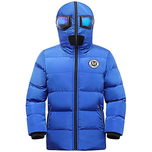 LSHDCER Kinder Daunenjacke Jungen Mit Kapuze mit Brille Winddichter Winterjacke Jungen Wintermantel Warm Steppjacke Baumwolle, Blau, 146 von LSHDCER