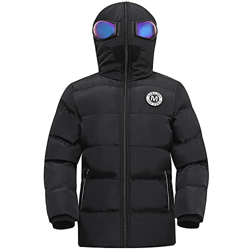 LSHDCER Kinder Daunenjacke Jungen Mit Kapuze mit Brille Winddichter Winterjacke Jungen Wintermantel Warm Steppjacke Baumwolle, Schwarz, 122-128 von LSHDCER