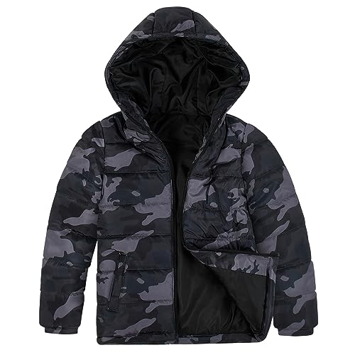 LSHDCER Kinder Daunenjacke Jungen Winterjacke Warm Dicke Wintermantel mit Kapuze Verdickte Steppjacke, Camouflage Grau, Etikettengröße: 152/158, L2969A15 von LSHDCER