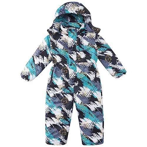 LSHDCER Kinder Einteiler Skianzug Jungen Mädchen mit Cartoon-Muster Outdoor Warm Schneeanzug mit Kapuze Wasserdicht Winddicht, Grünes Graffiti, 146 (Etikettengröße: 150) L2958V15 von LSHDCER