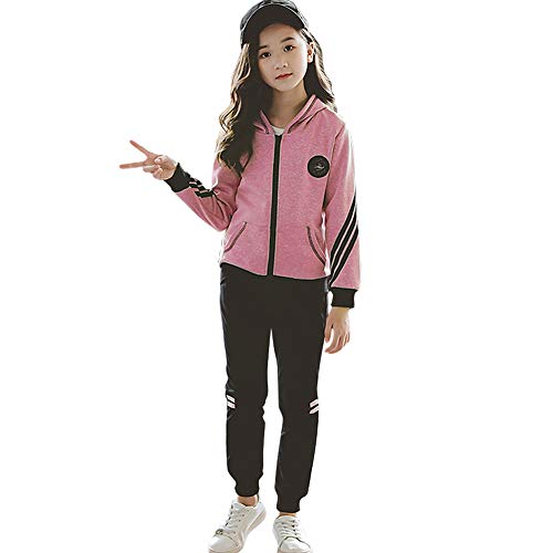 LSHDCER Kinder Jogginganzug Mädchen Bekleidungsset 2tlg/3tlg Sportanzug Trainingsanzug Trainingsjacke (Langarmshirt) Jogginghose Outfit-Set, 116, Rosa 2tlg von LSHDCER