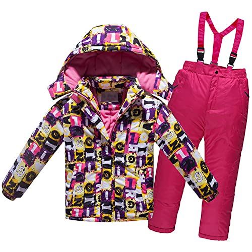 LSHDCER Kinder Jungen Mädchen Skianzug Winterset Zweiteiler Verdickte Skijacke + Skihose Schneeanzug Wasserdicht für Winter, Lila, 116, EURL28JIU66Q06 von LSHDCER