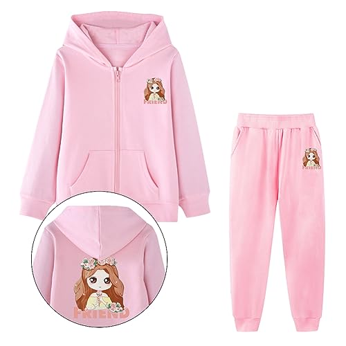 LSHDCER Kinder Mädchen Jogginganzug Trainingsanzug Sweatjacke & Sweathose Outfit-Set Bekleidungsset 2tlg Sportanzug, Prinzessin (Rosa+Rosa), 104-110 (Etikettengröße: 110) von LSHDCER