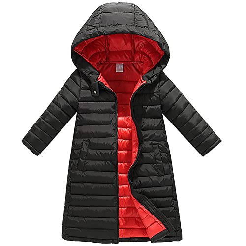 LSHDCER Kinder Mädchen Winterjacke Wintermantel Steppjacke Baumwolle Gefuetterte Winter Jacke mit Kapuze, Schwarz, 122-128 (Etikettengröße: 130) F2B05U13 von LSHDCER