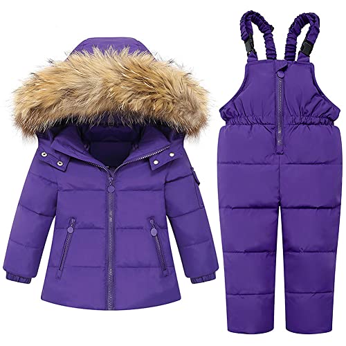 LSHDCER Kinder Schneeanzug Jungen Mädchen Skianzug Verdickte Skianzug Skijacke + Skihose, Violett, 116(Etikettengröße: 120) von LSHDCER