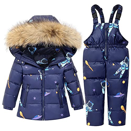 LSHDCER Kinder Schneeanzug Jungen Mädchen Skianzug Verdickte Skijacke + Skihose, Blau, 104-110(Etikettengröße: 110), EURL28JIU75A11 von LSHDCER