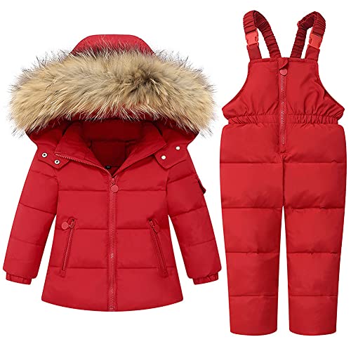 LSHDCER Kinder Schneeanzug Jungen Mädchen Skianzug Verdickte Skijacke + Skihose, Rot, 116(Etikettengröße: 120), EURL28JIU75R12 von LSHDCER