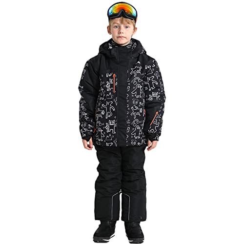 LSHDCER Kinder Schneeanzug Skianzug Jungen Mädchen Skijacke & Skihose 2tlg Warme Verdicken Skifahren Snowsuit Wasserdicht Winddicht, Top A+Schwarze Hose, 122-128 von LSHDCER