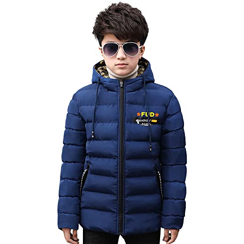 LSHDCER Kinder Winterjacke Jungen Daunenjacken mit Kapuze Wintermantel Kinder Baumwolle Steppjacke Winddicht für Winter, Dunkelblau, 134-140 von LSHDCER