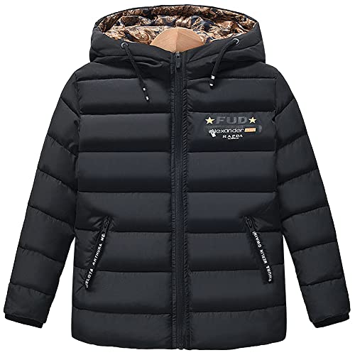 LSHDCER Kinder Winterjacke Jungen Daunenjacken mit Kapuze Wintermantel Kinder Baumwolle Steppjacke Winddicht für Winter, Schwarz, 170-176, EURL28JIU17U18 von LSHDCER