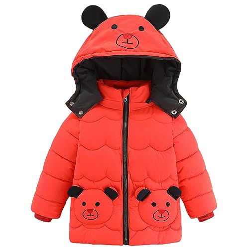 LSHDCER Kinder Winterjacke Jungen Wintermantel Winter Jacke Steppjacke Warm Winddicht Kapuzenjacke Parka Outwear, Orange-Rot, 92-98 (Etikettengröße: 100) L2968K10 von LSHDCER