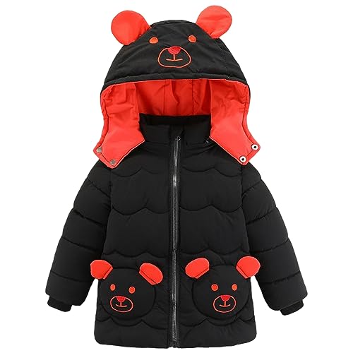 LSHDCER Kinder Winterjacke Jungen Wintermantel Winter Jacke Steppjacke Warm Winddicht Kapuzenjacke Parka Outwear, Schwarz-Rot, 92-98 (Etikettengröße: 100) L2968R10 von LSHDCER