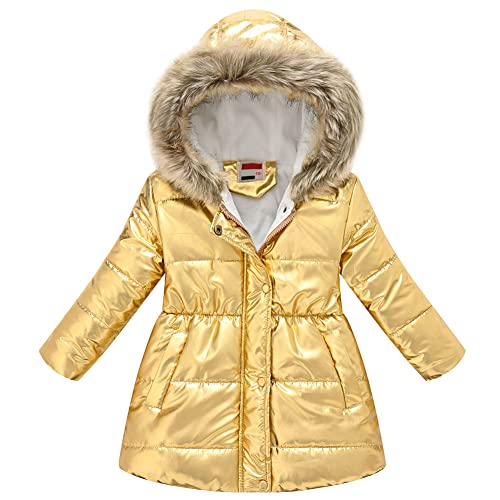 LSHDCER Kinder Winterjacke Mädchen Wintermantel Baumwolle gefuetterte Winter Jacke Warm Kinderjacke Steppjacke, Gold, 122-128 von LSHDCER